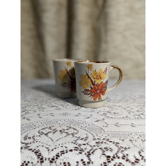 Vintage Casualstone Floral Coffee Mugs Set Of Two Made In Japan - Picture 5 of 9